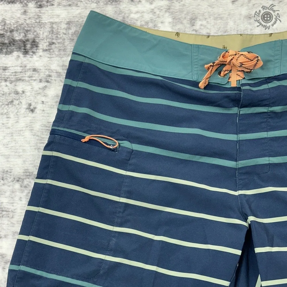 Patagonia‎ Men's Board Shorts 34 Navy Striped Drawstring Surf Swim *READ*